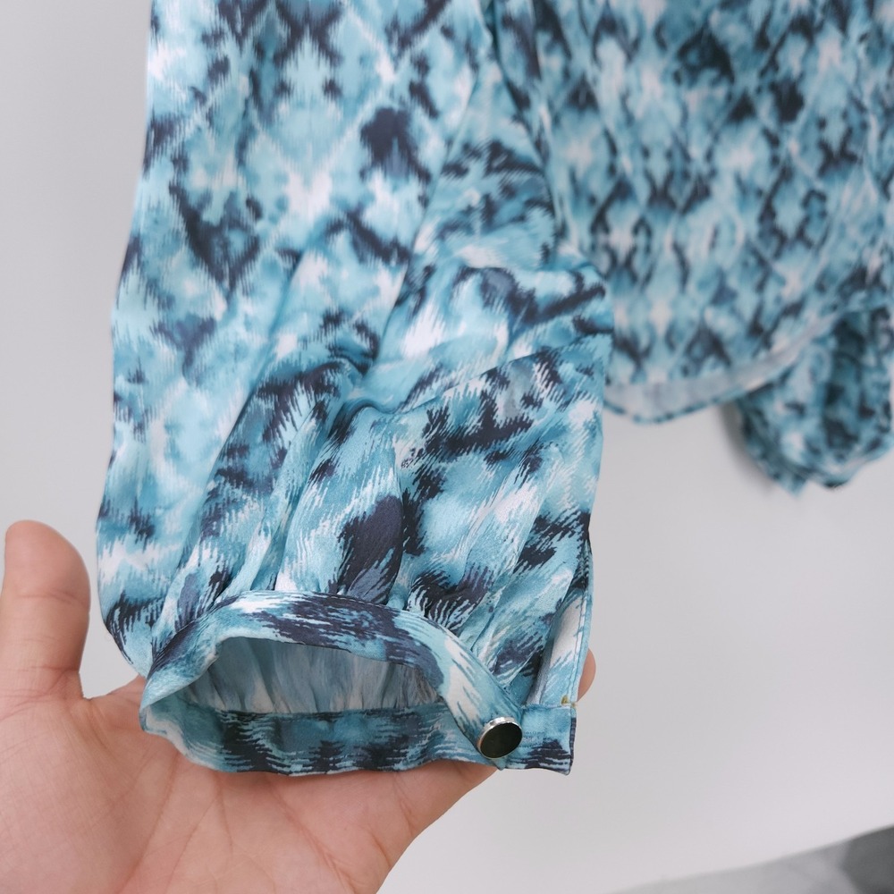 Boss Orange Bivie Surplice Neck Printed Hammered Satin Blouse Top Blue Womens XS - Picture 8 of 10